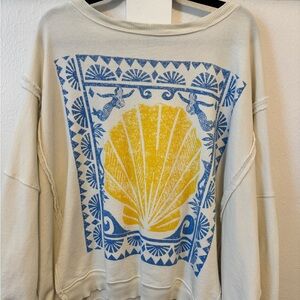 FreePeople Shell Print Sweater - Blue and Yellow